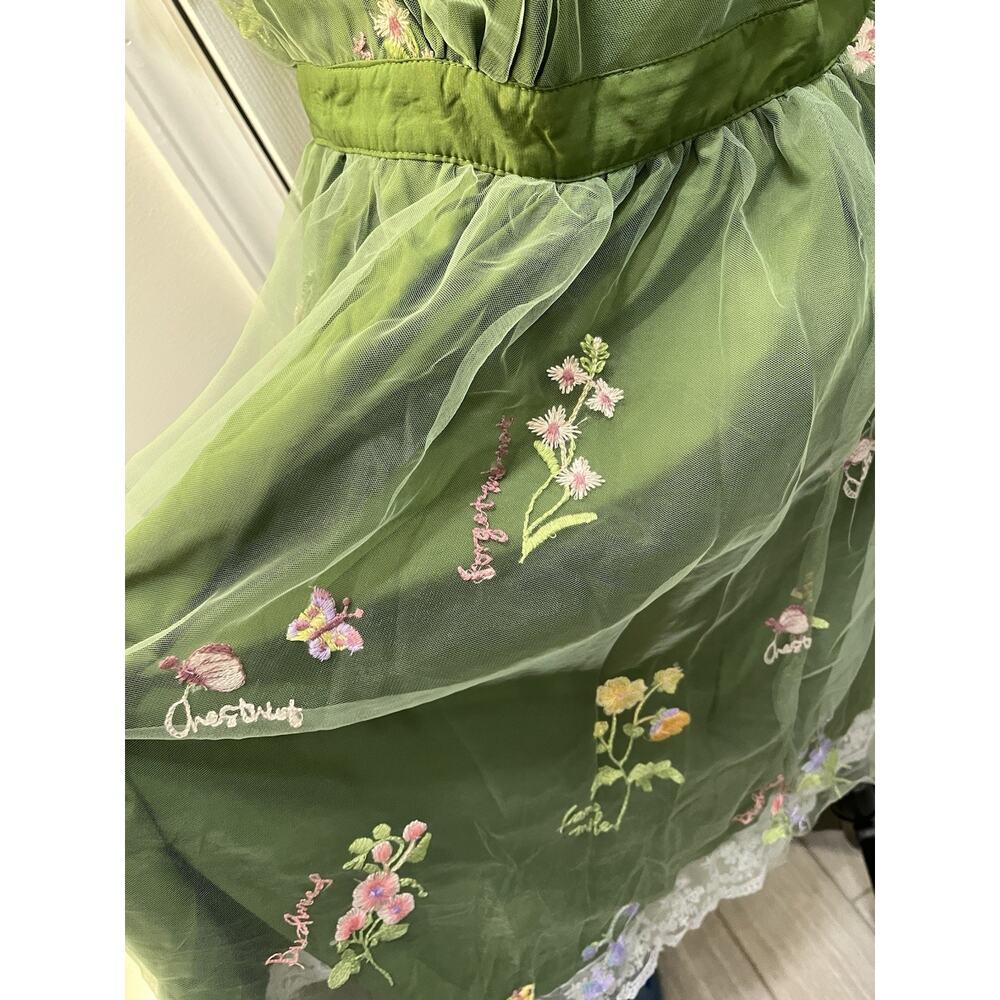Green Tulle Embroider Floral Lined Fairy Garden Wedding/Prom Dress Plus NWT XXL - Picture 8 of 15